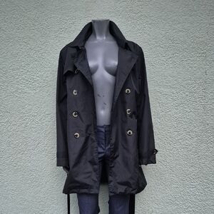 Harve Benard Charcoal Double-Breasted Trench Coat